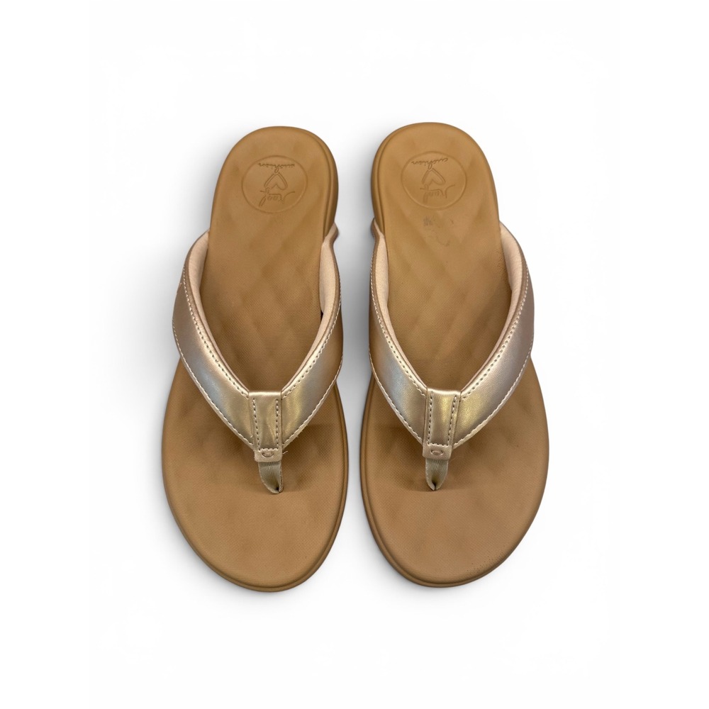 Reef Wmns Gold/Nude Cushion Harmony Metallic Comfort Support Flip Flops Size 8